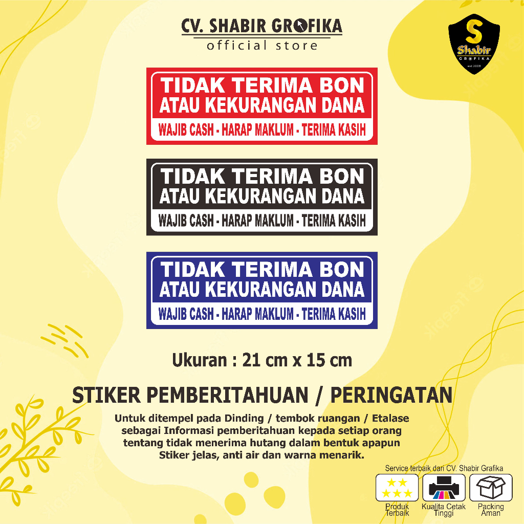 COD STIKER TIDAK TERIMA BON / HUTANG