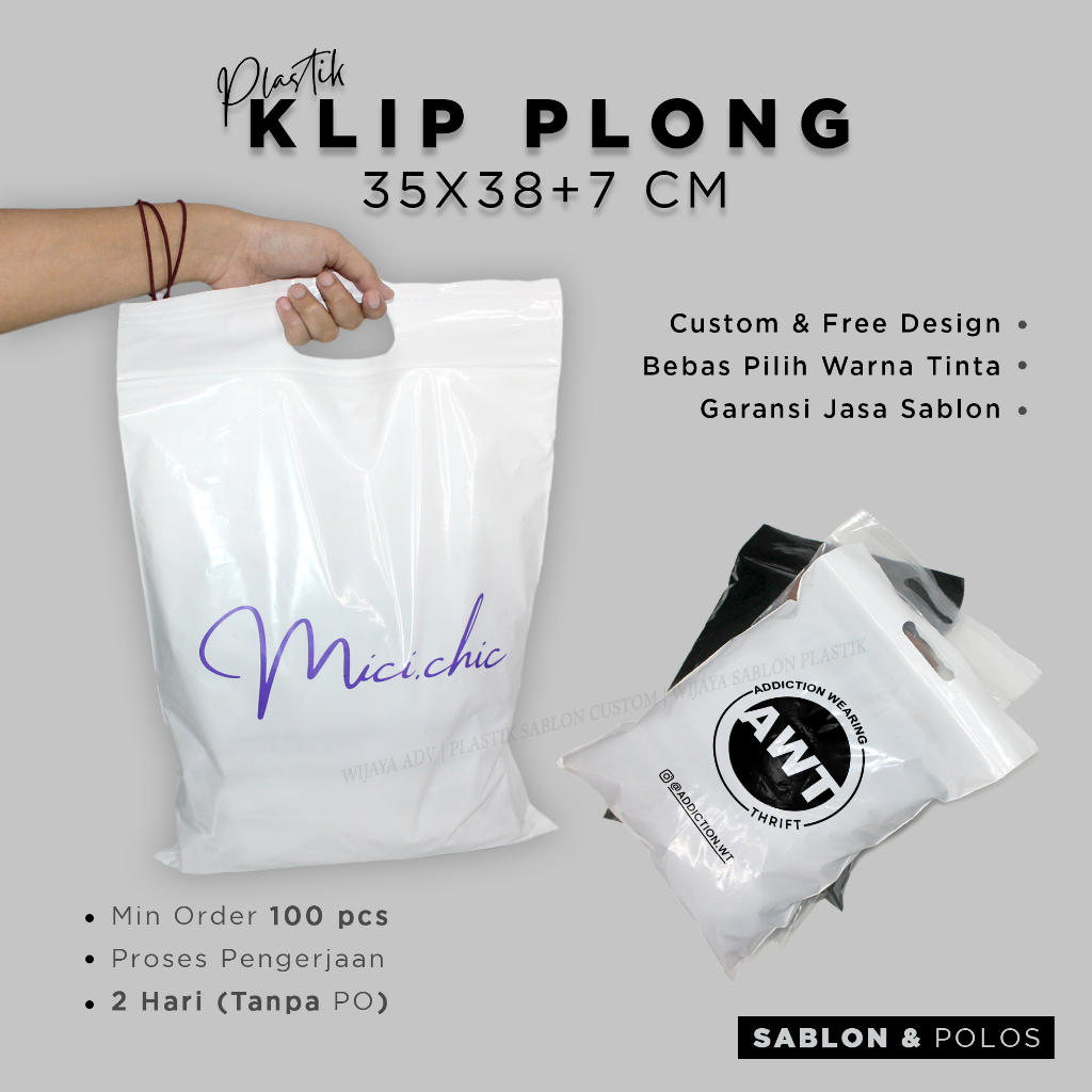 Sablon Plastik klip plong Ziperlock pond 35x38+7 kantong kresek ziperlock plastik jaket baju distro 