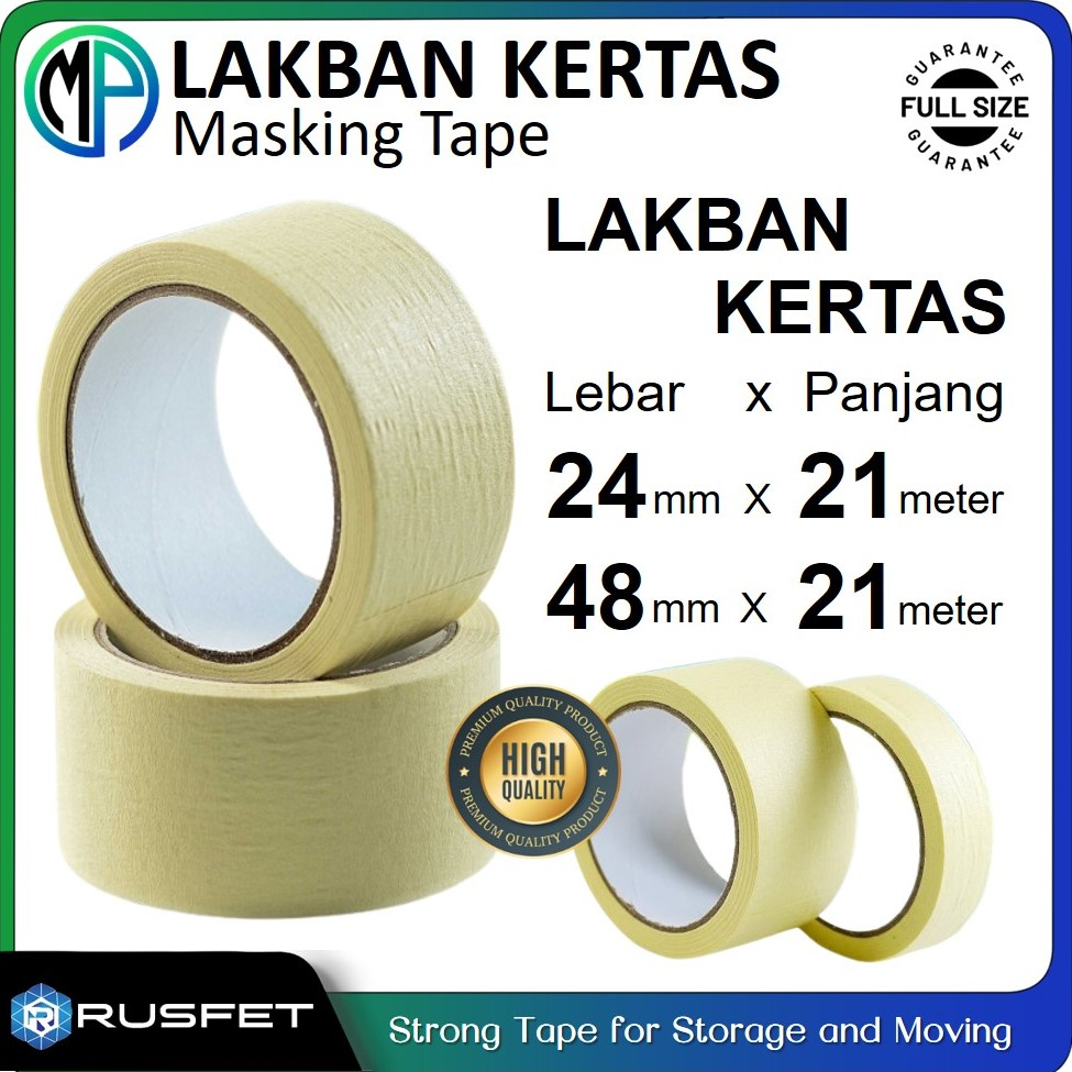 Lakban Kertas Kuning / Masking Tape Isolasi Kertas / Selotip Kertas Merek Rusfet Murah Harga Satuan