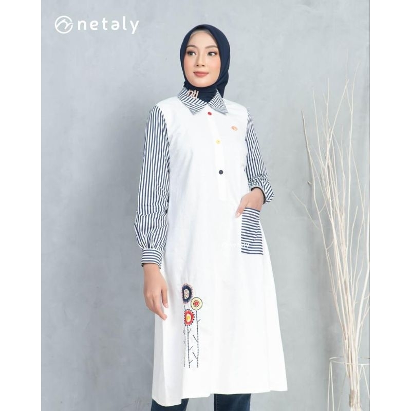 RAQIMA tunik by Netaly ,TUNIK Putih bordir bunga,tunik NETALY UKURAN S,M,L,XL,tunik remaja