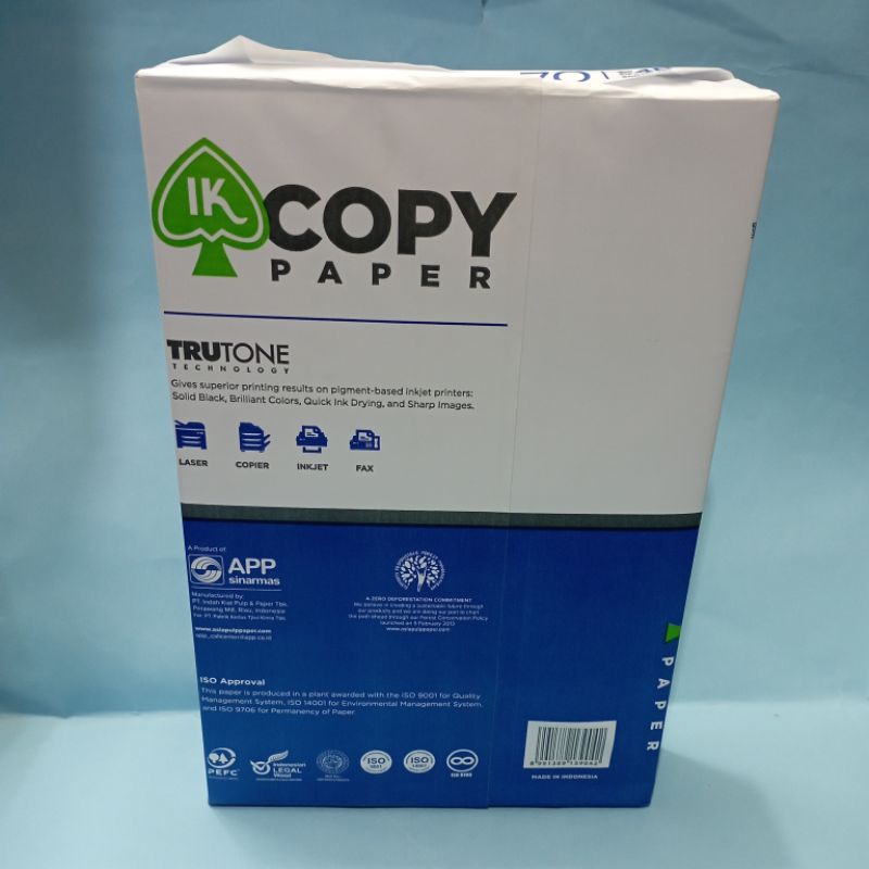 

Kertas HVS IK Copy Paper F4B 70gsm Isi 500 Sheets / Pack RB9