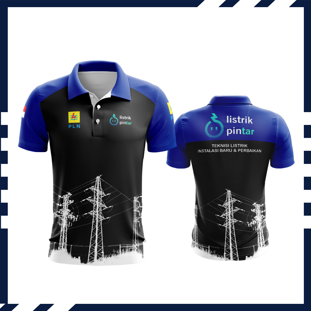 JUAL KAOS POLO PRIA PLN PINTAR DESAIN FULLPRINTING TERBARU