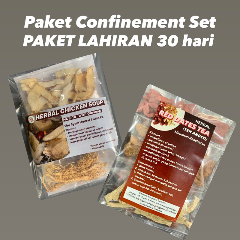 

PAKET PASCA BERSALIN 30 hari / PAKET CONFINEMENT SET/CIAKPO SETELAH MELAHIRKAN/HERBAL CHICKEN SOUP (HCS 10) DAN HERBAL DRINK (RED DATES TEA) @30 pack