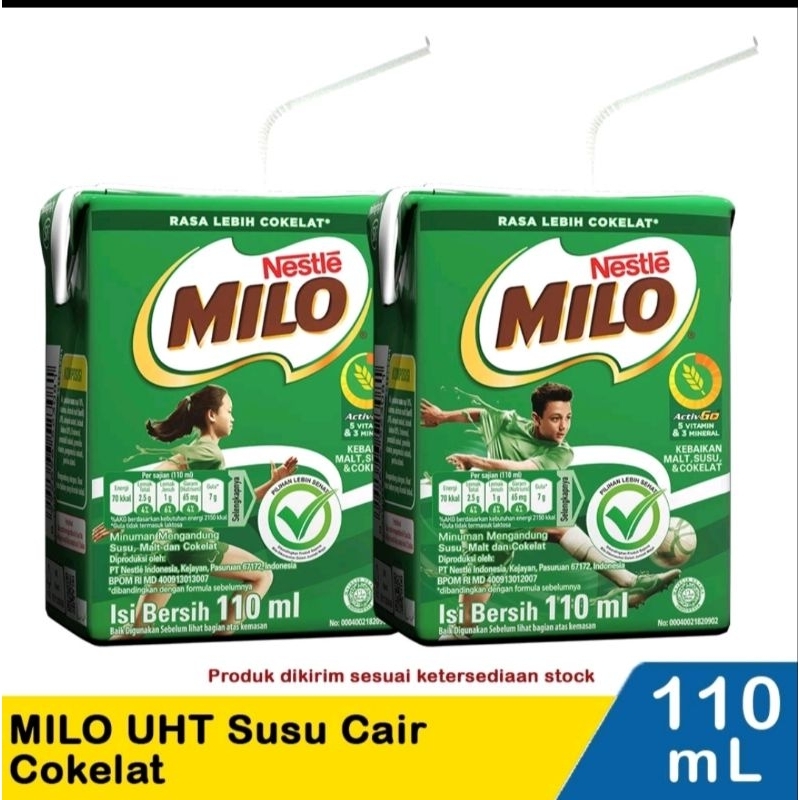 

Susu uht Milo cair kotak ukuran 110ml