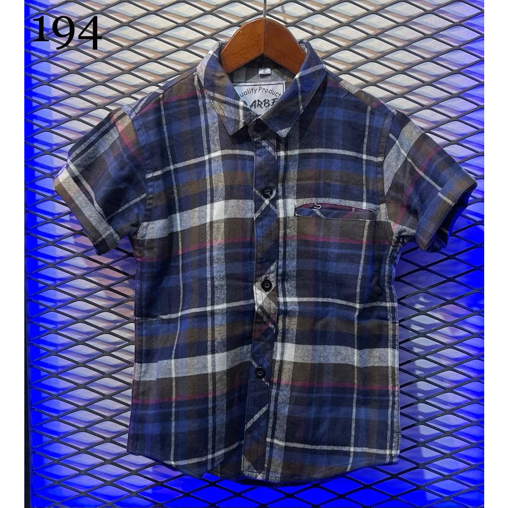 Baju kemeja lengan pendek anak laki laki bahan flanel kotak-kotak 194 umur anak 2 tahun sampai 13 ta