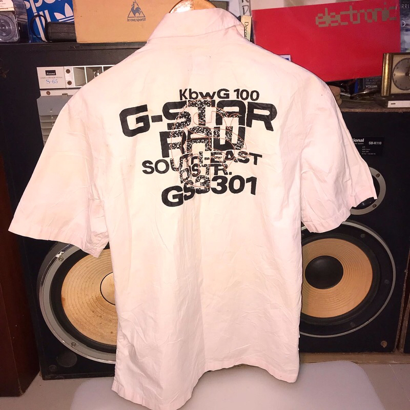 Vintage G star Raw denim shirt short sleeve Size Medium  In raw and rugged material  White pique col