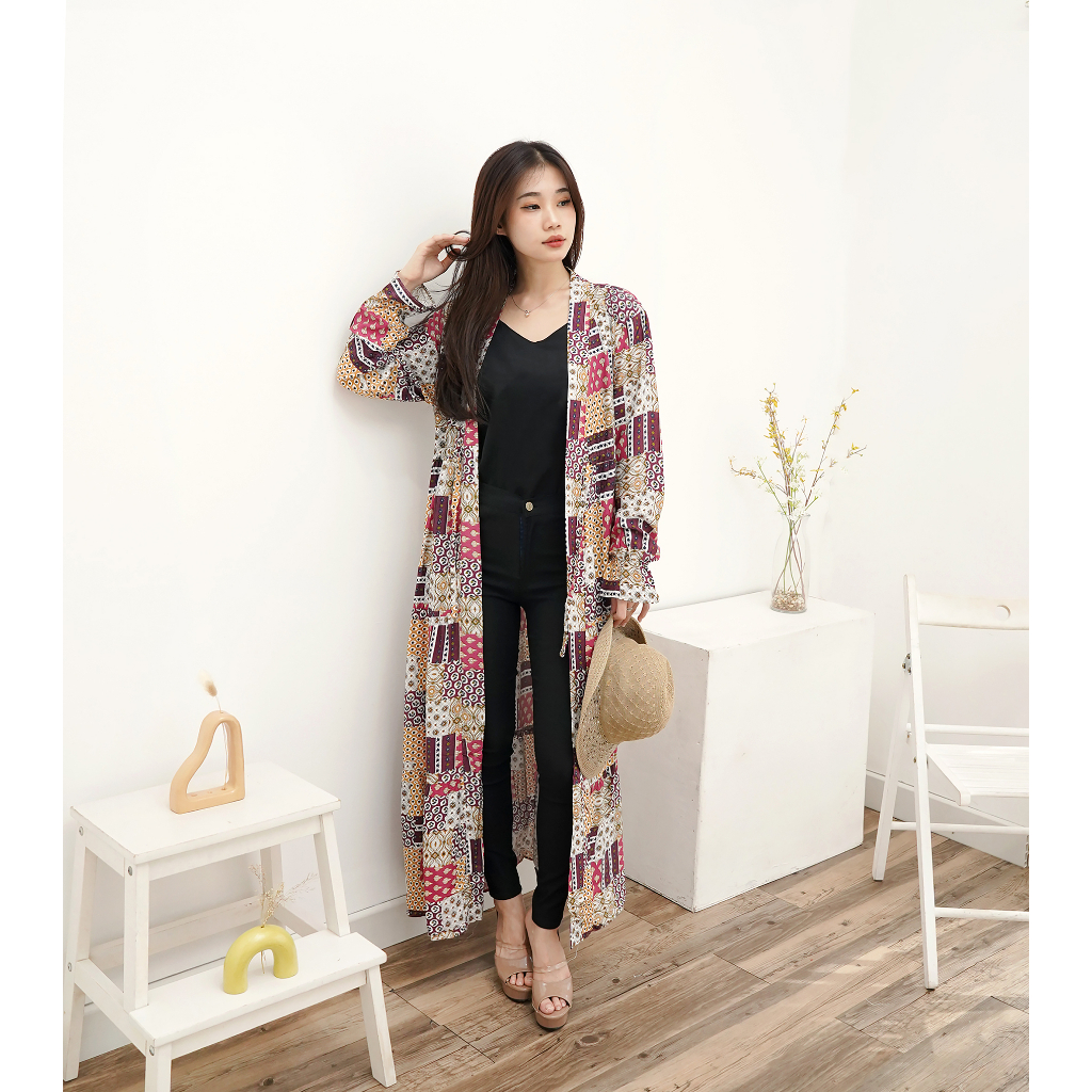 JakartaFashion - long cardigan outer panjang gamis muslim katun motif etnic panjang bahan adem