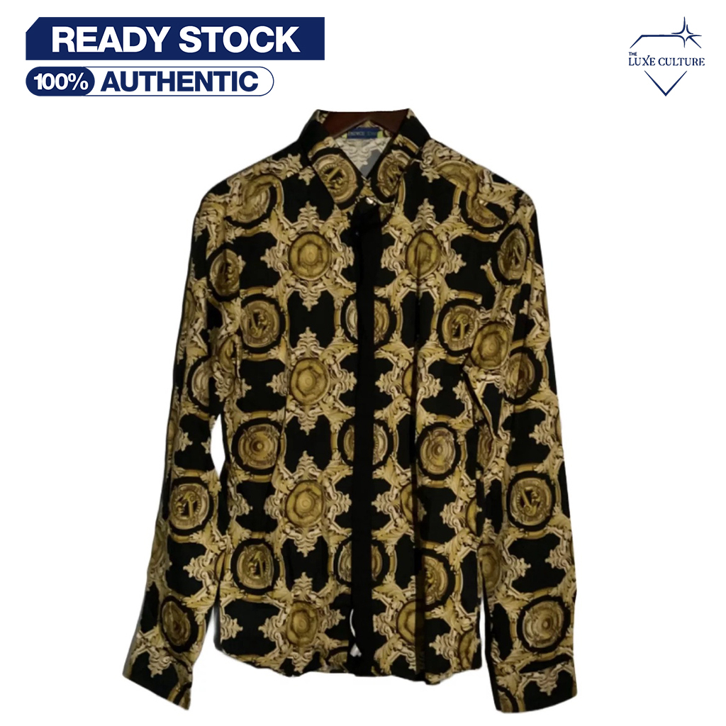 Versace Abstract Gold Long Shirt / Kemeja Pria Branded Original