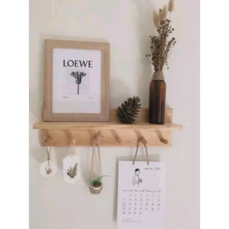 Tempat gantungan kunci rak dinding serba guna key holder kapstok kayu