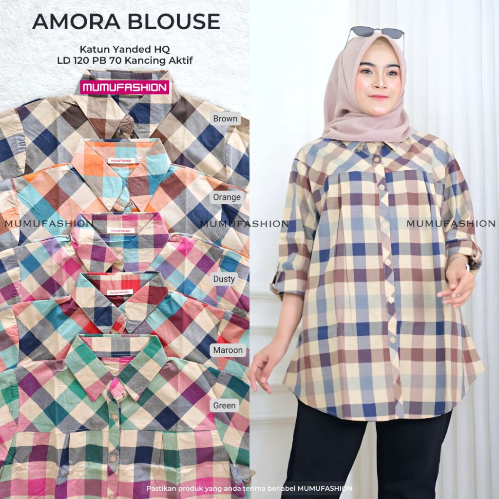 Bydii - Amora Atasan Tunik Wanita Terbaru Kotak Kotak Ld 120 bella Tunik by Mumu Fashion