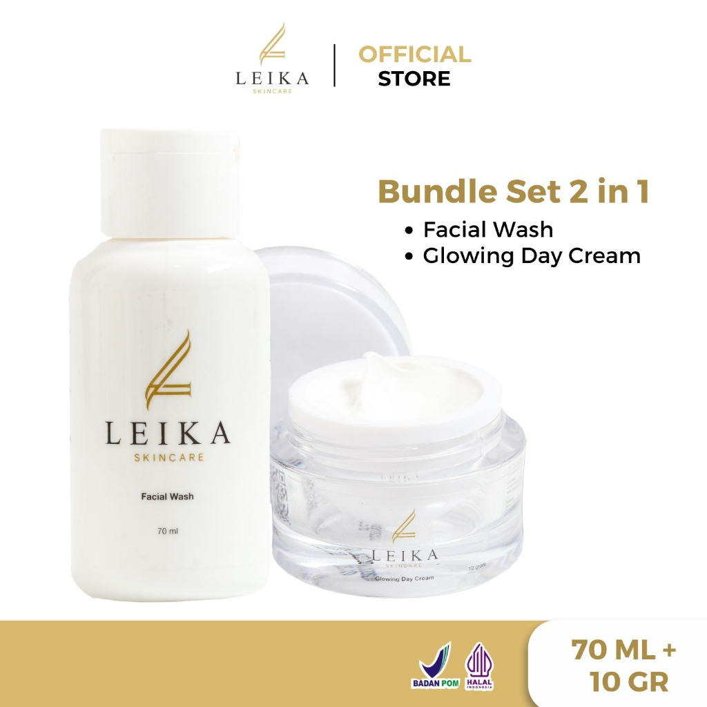 Leika Skincare 2 in 1 Glowing Day Cream & Facial Wash Leika Skin Care Resmi BPOM