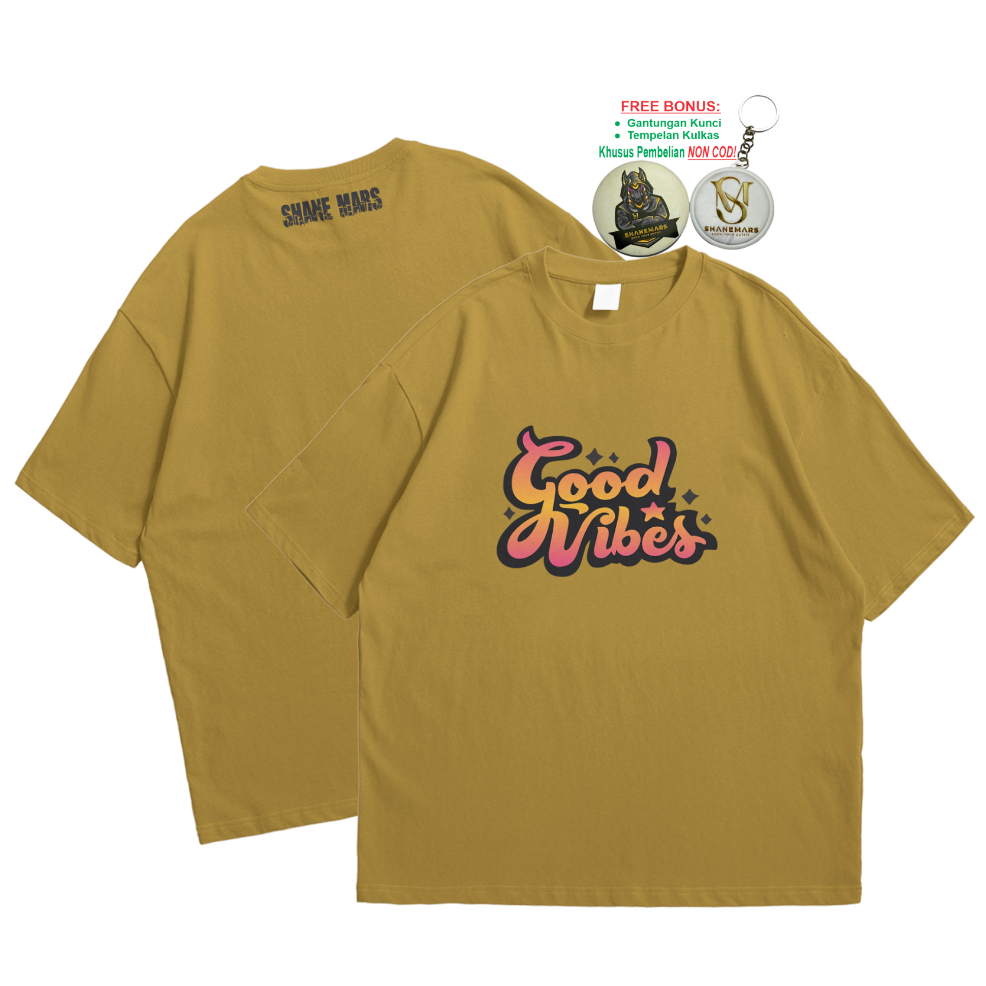 Kaos Oversize Wanita GOOD VIBES | Baju T Shirt Wanita Distro Jumbo Unisex Cotton Combed 24s