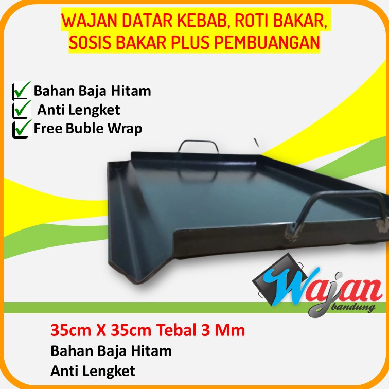 Wajan Plat Datar Baja Hitam Roti John Sosis Bakar Kebab 35x35 Plus Pembuangan