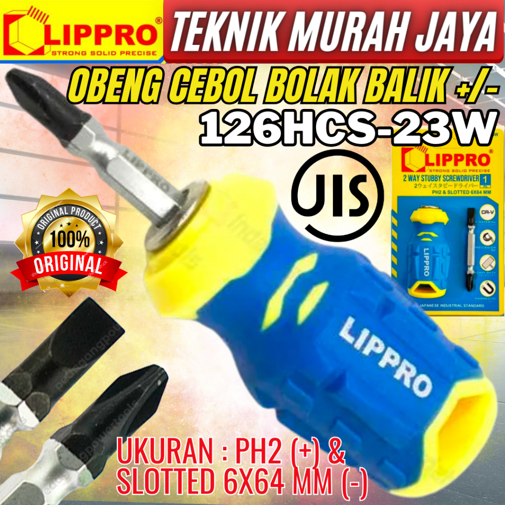 LIPPRO 126HCS-23W Obeng CEBOL Bolak Balik +/- Stubby 2 Way Screwdriver