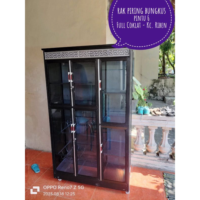 PROMO RAMADHAN Rak Piring Bungkus Rak Piring Lemari Aluminium Kaca Pintu 6 (Khusus Semarang dan seki