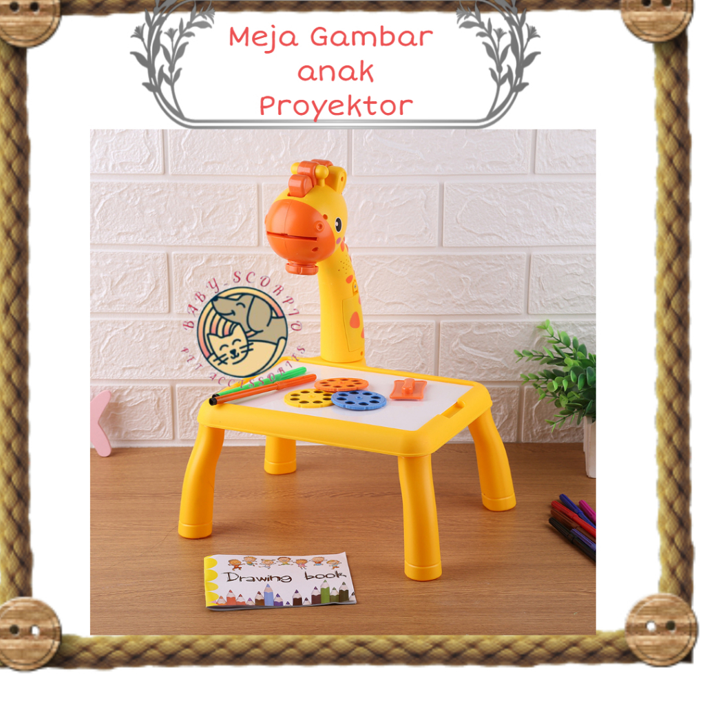 Meja Anak Gambar Proyektor Bentuk Jerapah