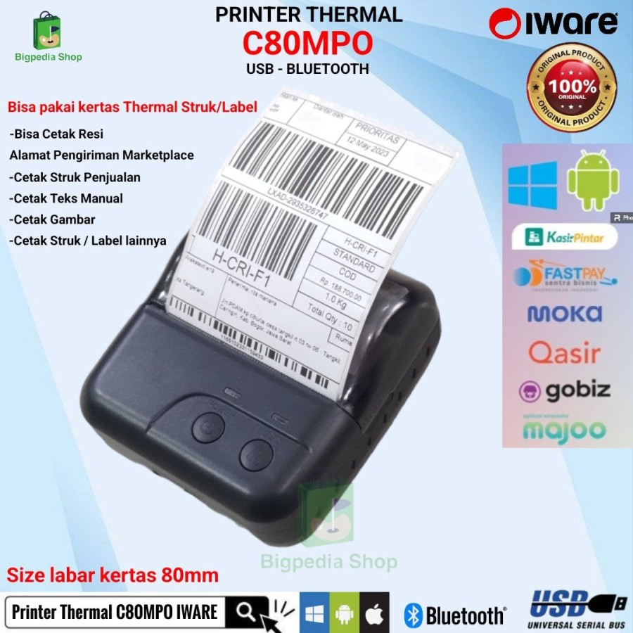 Printer Thermal C80MPO 80mm BLUETOOTH+USB Cetak Struk/Resi Pengiriman