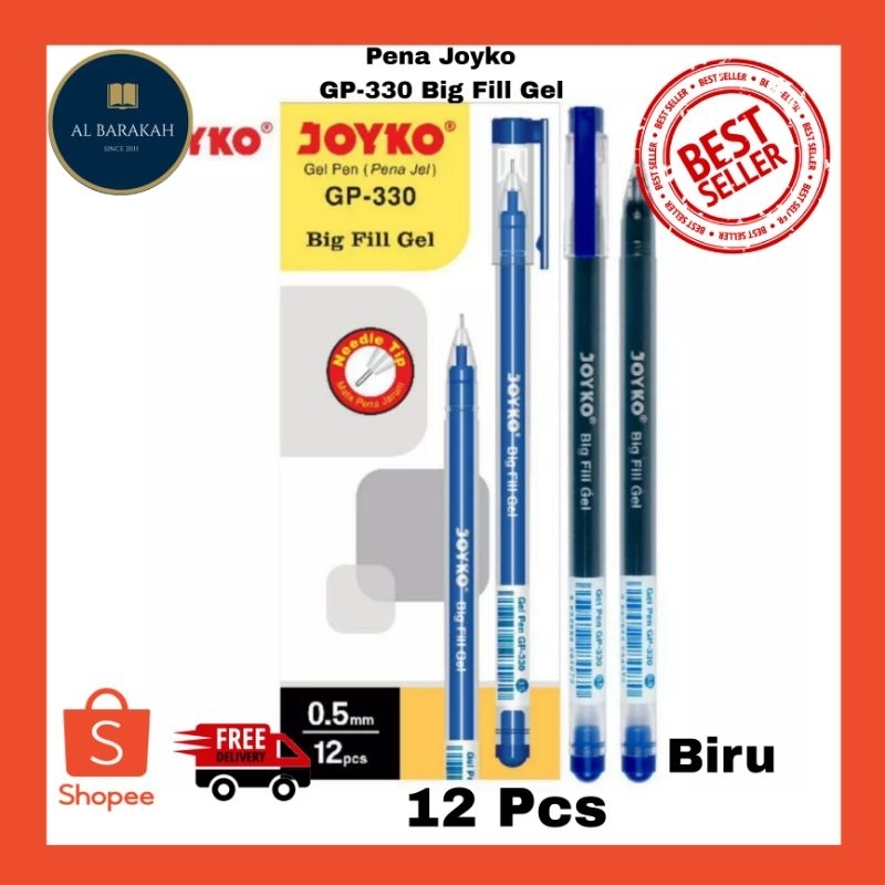

12 PCS !!! Pena BIRU Joyko GP-330 Big Fill Gel 0.5 mm Gel Pen Pulpen