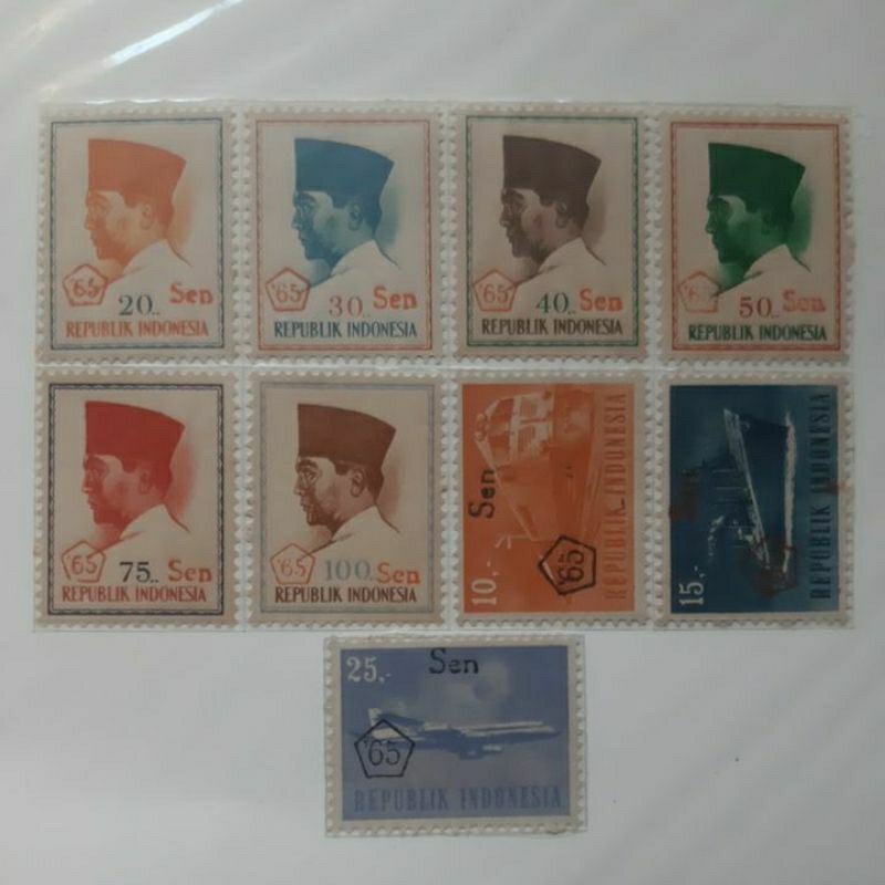 

Perangko Indonesia CT overprint 1965 set 9 prangko