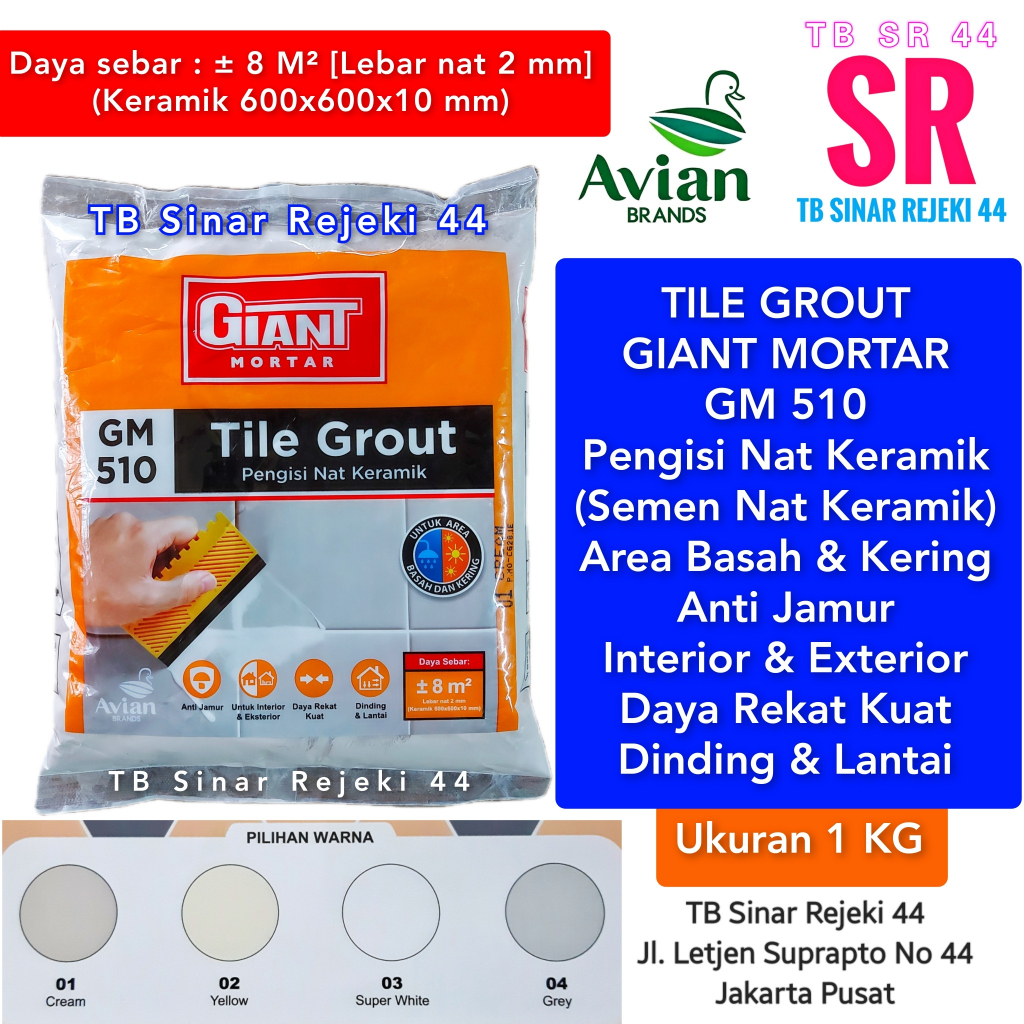 Giant Mortar GM 510 Premium Tile Grout Semen Mortar Warna Pengisi Nat Keramik Avian Brands