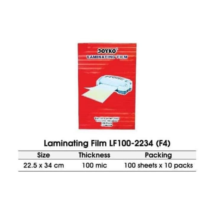 

Laminating Film F4 100micron JOYKO / Plastik Laminating F4 Joyko