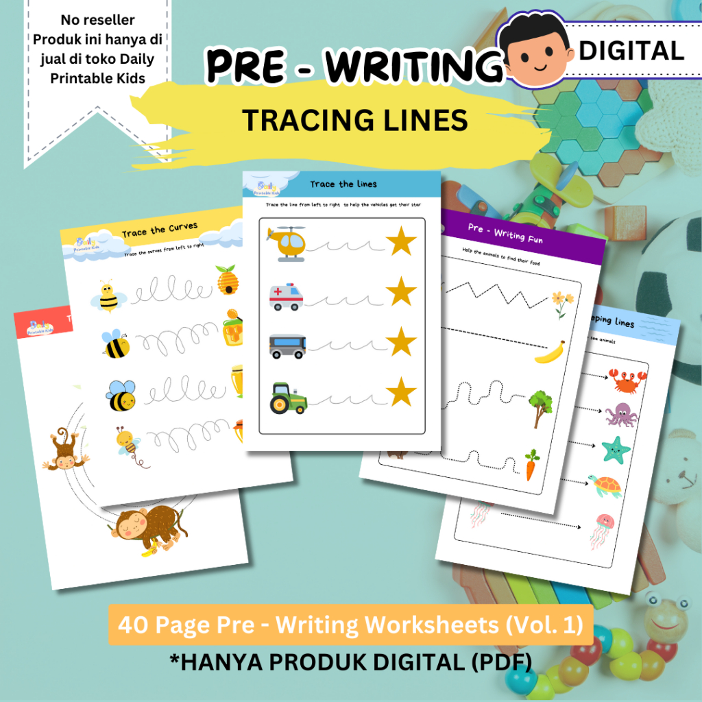 

Printable Worksheets Pra Menulis Seri Trace Line Vol. 1 Lembar Aktivitas Menebalkan Garis