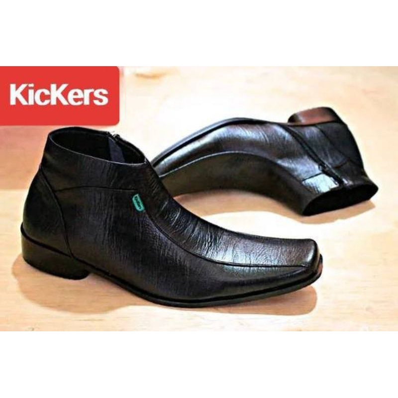 Nestore22 - Sepatu Kickers Pantofel Jadul Pria Hitam Kulit Asli Pantopel Tinggi Sleting Formal