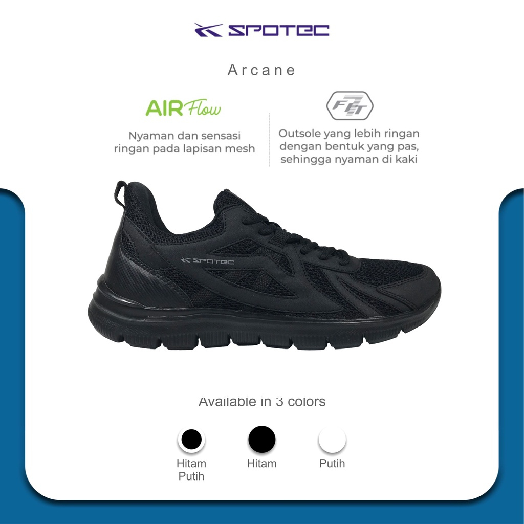 SPOTEC Sepatu STUDENT Artikel ARCANE Hitam-hitam | Original Spotec