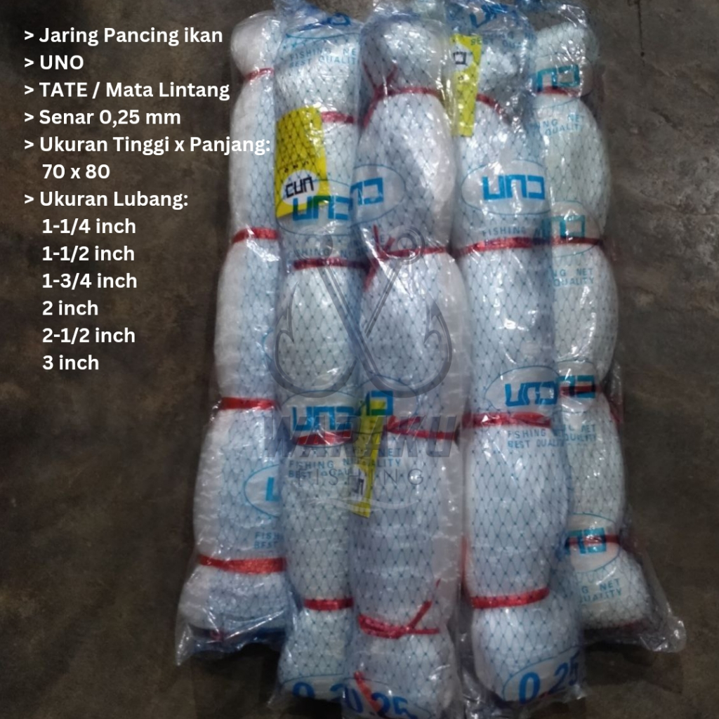 Jaring Ikan / Pukat UNO 0.25 Lubang 1-1/4 inch ~ 3-1/2 inch 70x80 TATE
