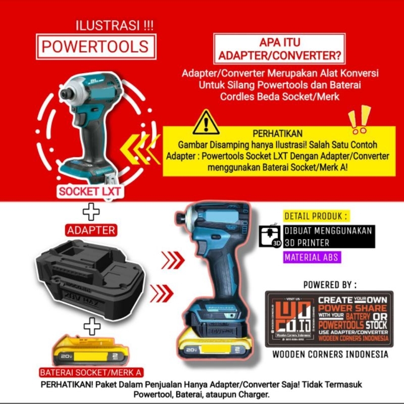 Adapter/Converter Baterai Socket A5 U/Tool Ingco/Total P20S, ABS 3D Print.