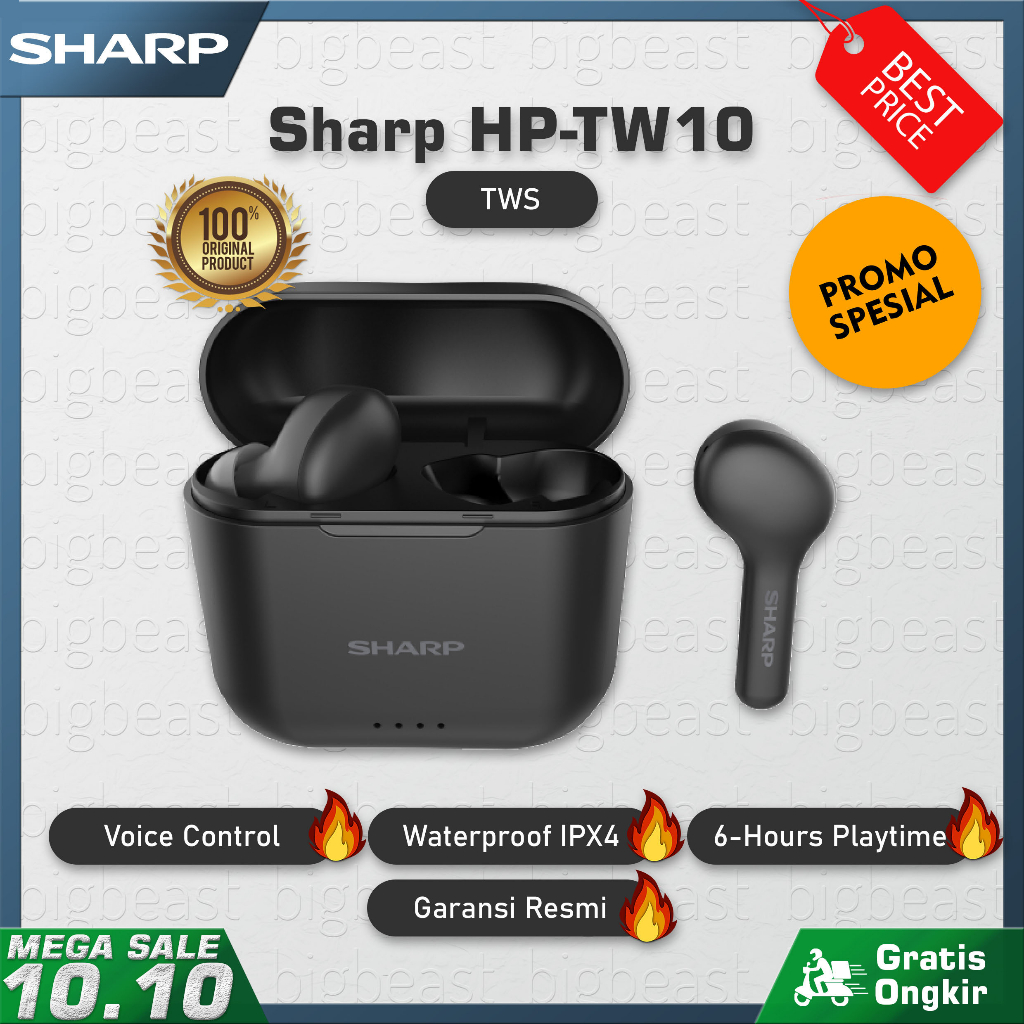 Sharp HP-TW10 TWS Earbuds Wireless Touch Control Garansi Resmi