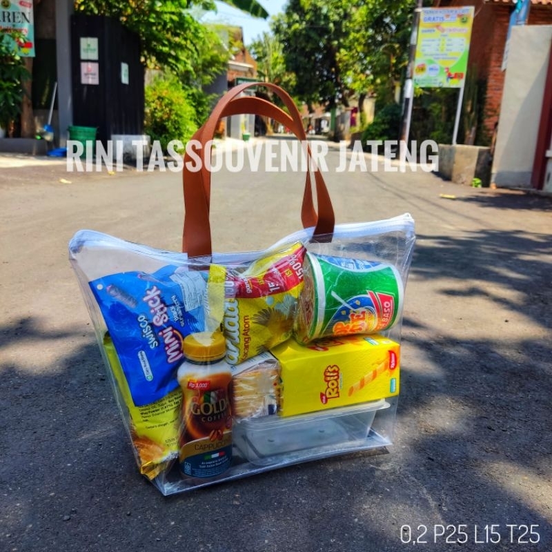 

Tas Mika Resleting 0,2 Trapesium Pegangan Leather Tas Mika Polos Resleting Readystock