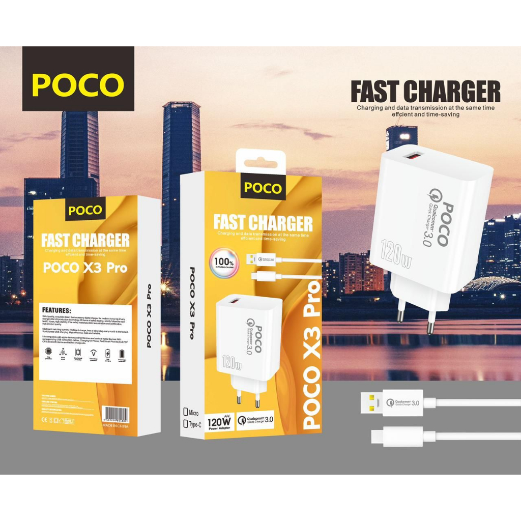 SHOPP ACC~~Charger Ori 100% pocophone poco X3 Pro 5G 120w Support FastCharging qc3.0 kompatible semu