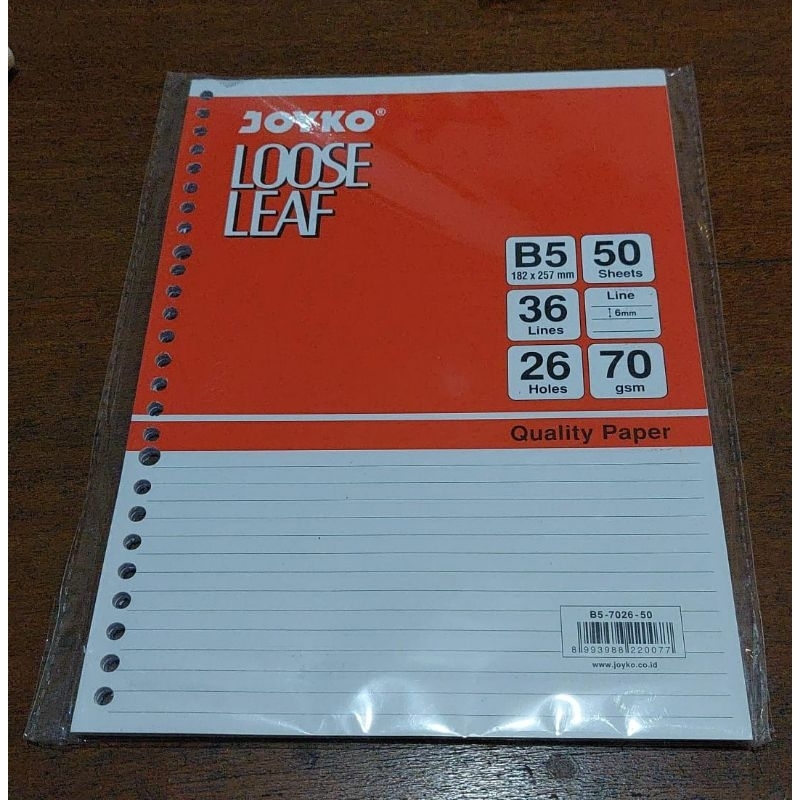 

[50 LEMBAR] LOOSE LEAF B5-7026-50 / ISI BINDER JOYKO B5-50 JOYKO BERGARIS