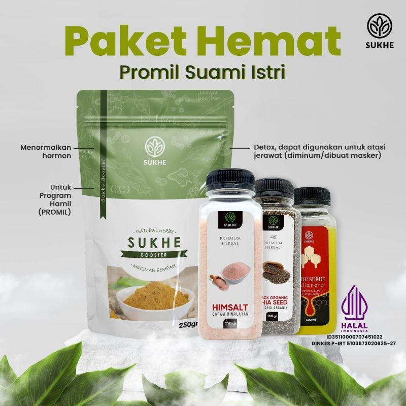

Sukhe Booster Paket Lengkap Promil + Madu Murni Kaliandra + Garam Himalaya + Chiaseed, Program Hamil, Penormal Hormon