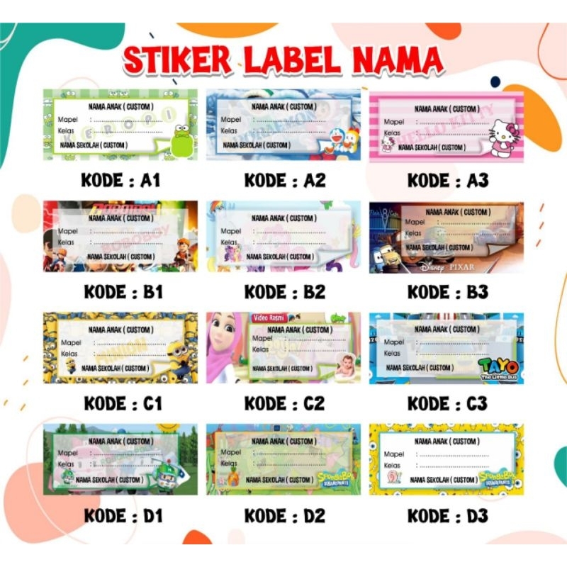 

Sticker Label Nama anak motif CAMPUR