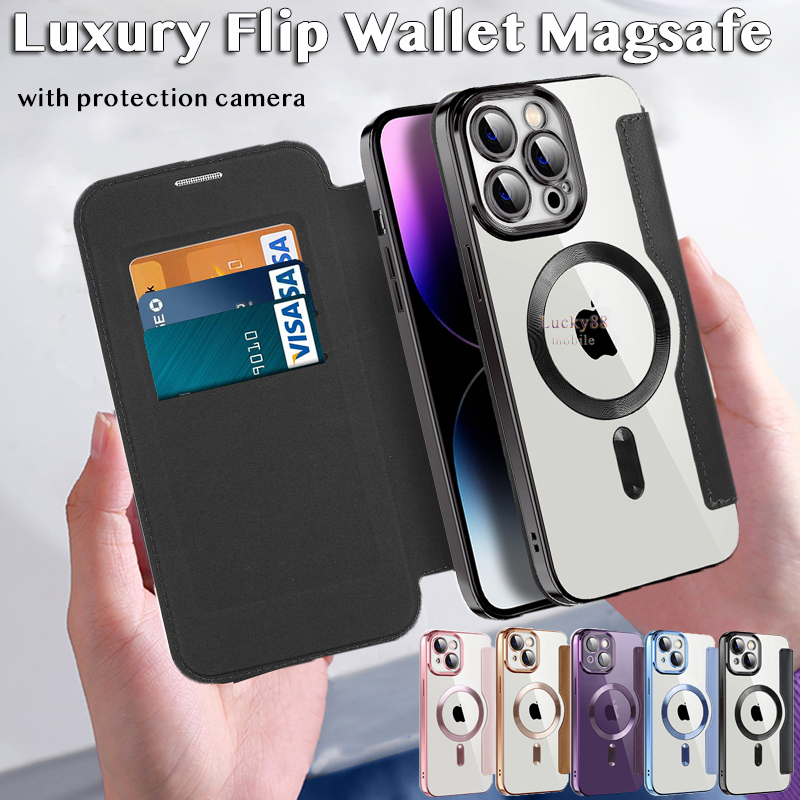 Luxury Wallet Case Magsafe for iPhone 13 Pro Max 12 Pro Max 11 Pro Max Dompet Tempat Slot Kartu ATM 