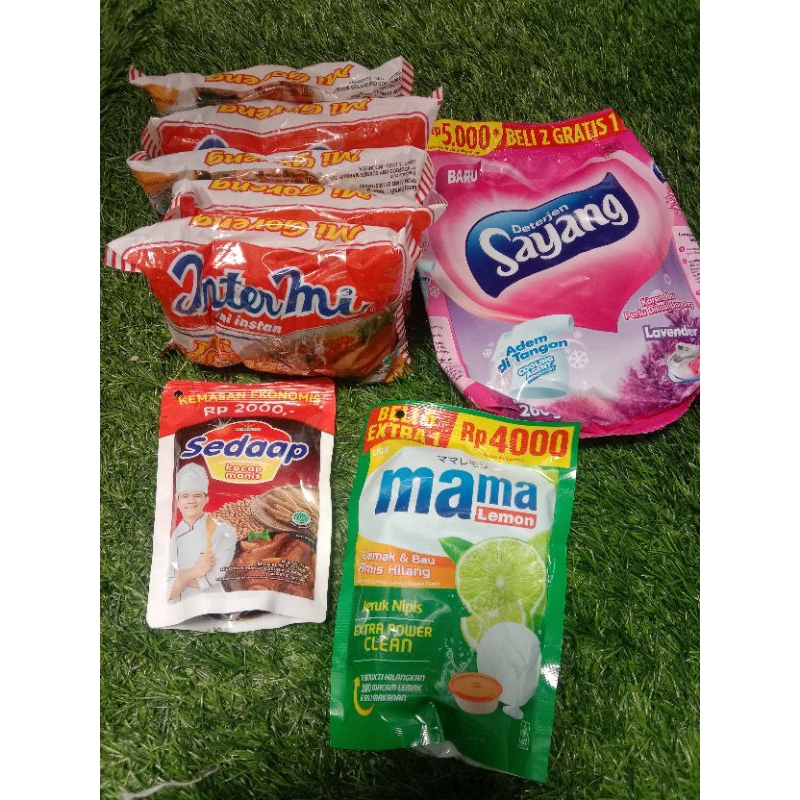 

paket mie goreng isi 5,sabun cuci piring, kecap