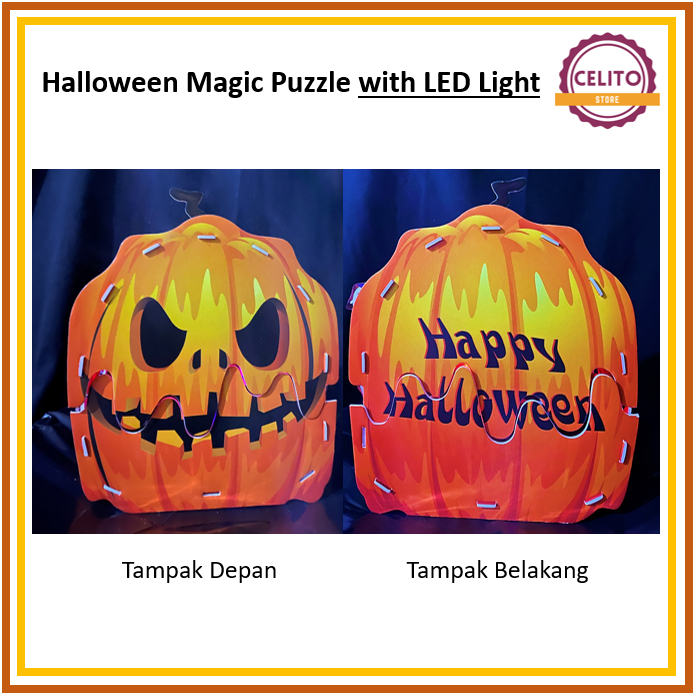 Magic Puzzle with LED Lights Halloween - Jack-O-Lantern - Kado Halloween - Puzzle Anak