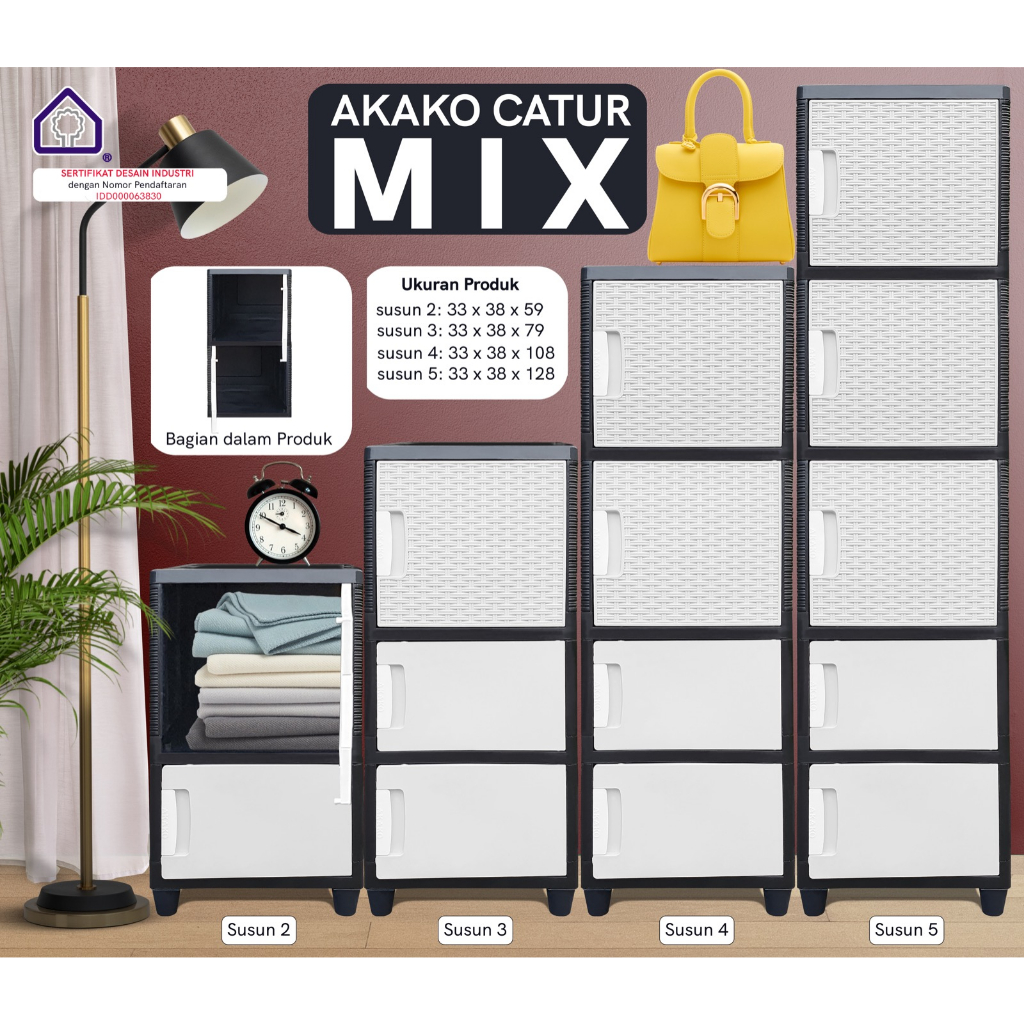 AKAKO - LEMARI PAKAIAN PLASTIK AKAKO SWING "CATUR MIX"/ KODE: CATUR MIX