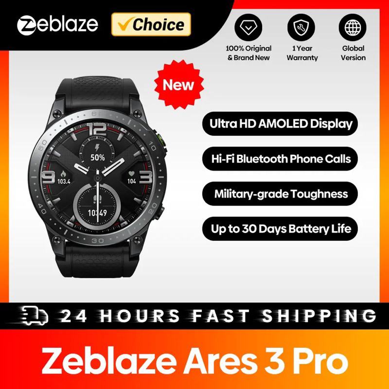 ULTRA HD Amoled Display Zeblaze ares 3 Pro Original Smartwatch Waterproof IP68 Spo2 bluetooth call t