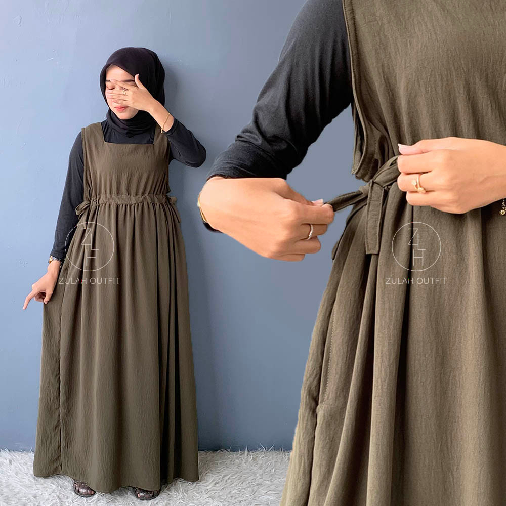 ZLH Yura Overall - Dress Wanita Tanpa Lengan Crinkle Airflow Premium Tali Serut Sleeveless