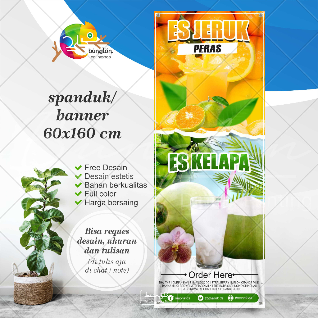 

Size 60x160 Cm Spanduk Banner Es Jeruk & Es Kelapa, Spanduk Minuman