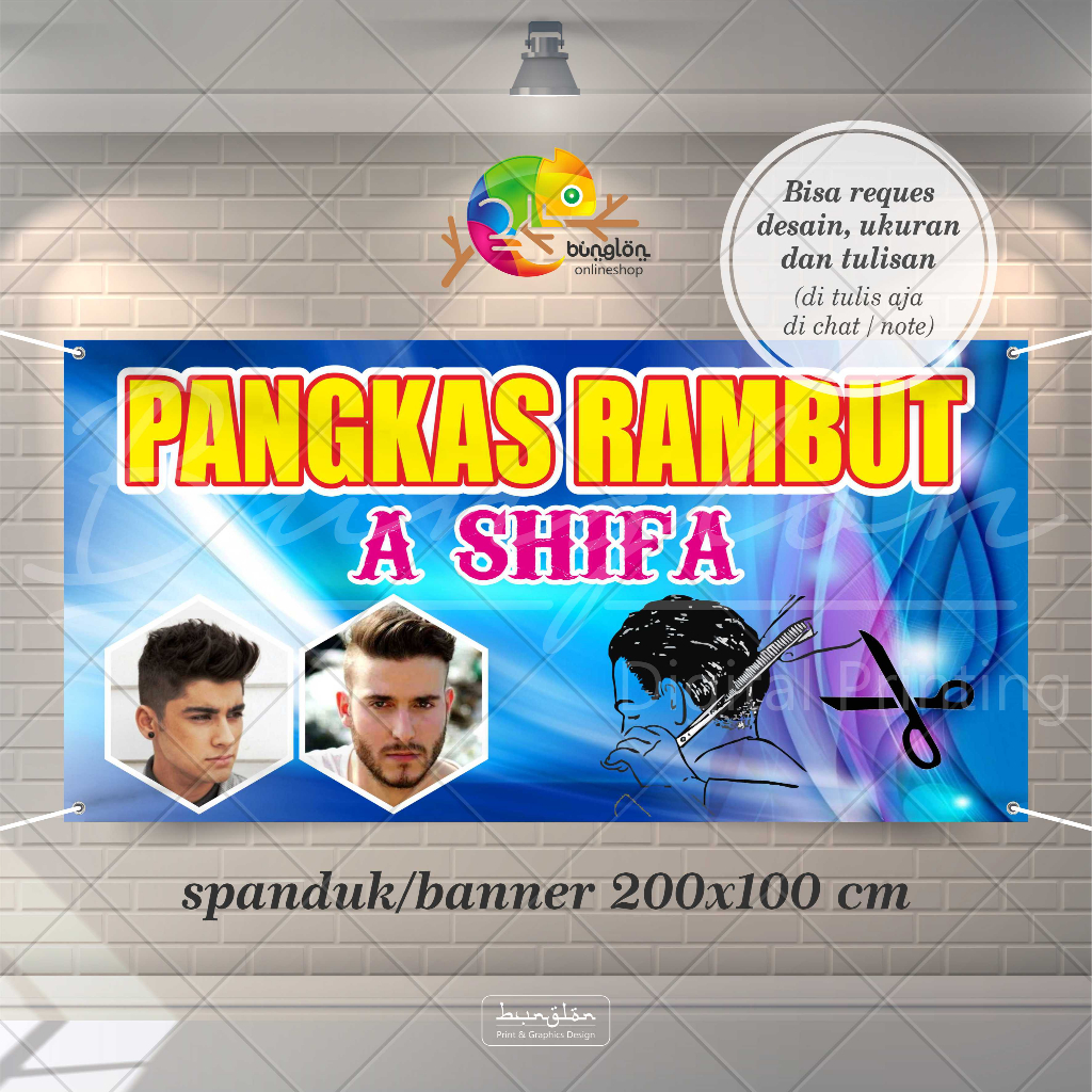 

Size 200x100 Cm Spanduk Banner Pangkas Rambut Model Biru Simple