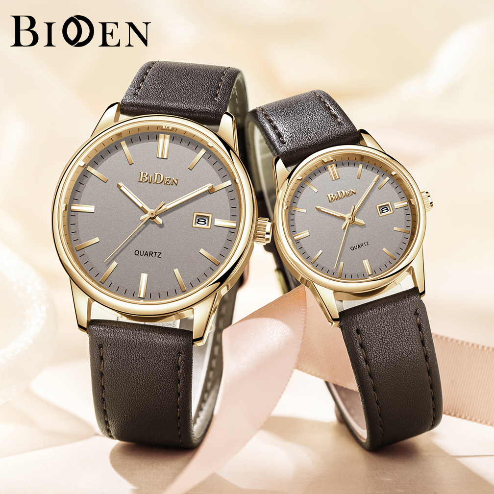 BIDEN Jam Tangan Couple Anti Air Kuarsa Klasik Mode Tali Kulit Jam Pria+Jam Wanita