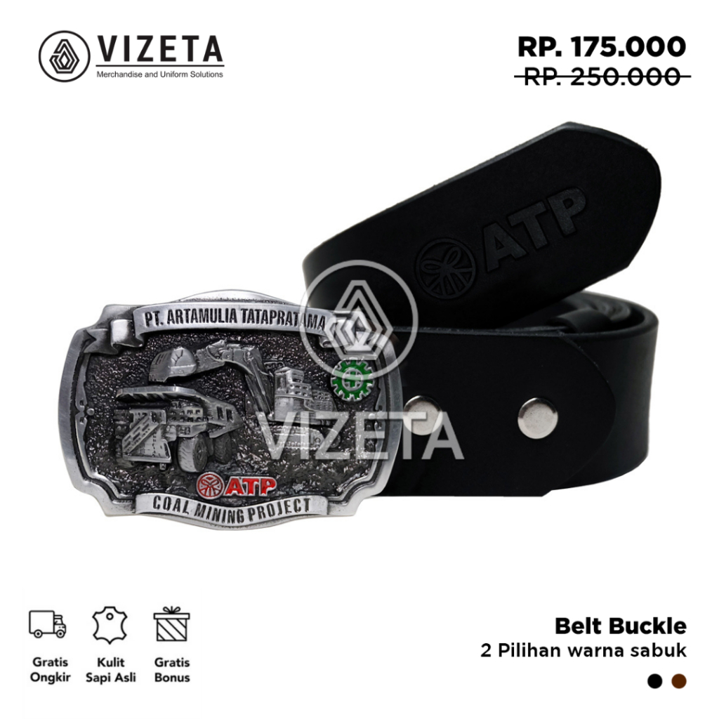 Sabuk Tambang ATP Belt Buckle Mining Bandung Custom Ikat Pinggang Kulit by Vizeta