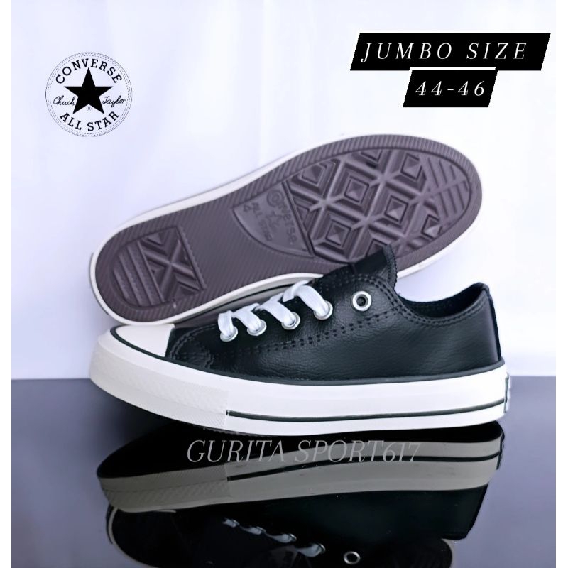 Sepatu Converse Kulit Jumbo Hitam Putih Pria Remaja | Sneakers Man BigSize Black White