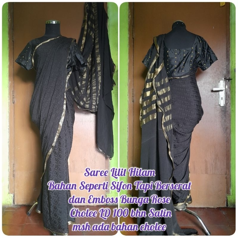 sukemiah - Busana Khushi - Baju India | Saree Lilit - Hitam Emboss