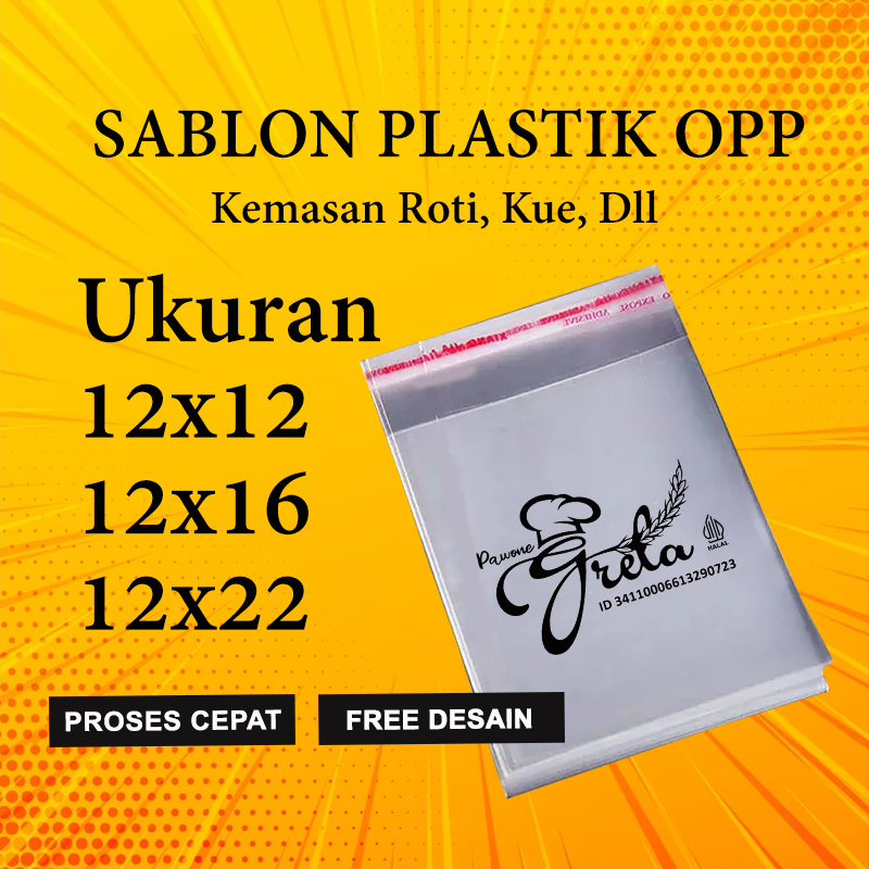Plastik Sablon Opp Roti Kemasan Ukuran 12x12,12x16,12x22 Free Desain