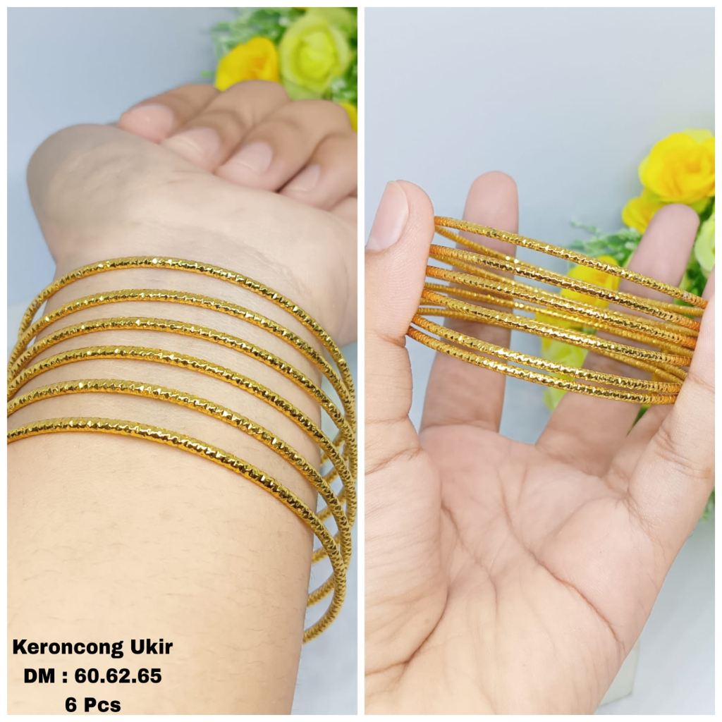 GELANG KERONCONG TITANIUM MOTIF UKIR ISI 6 PERHIASAN WANITA DEWASA ANTI KARAT ANTI LUNTUR